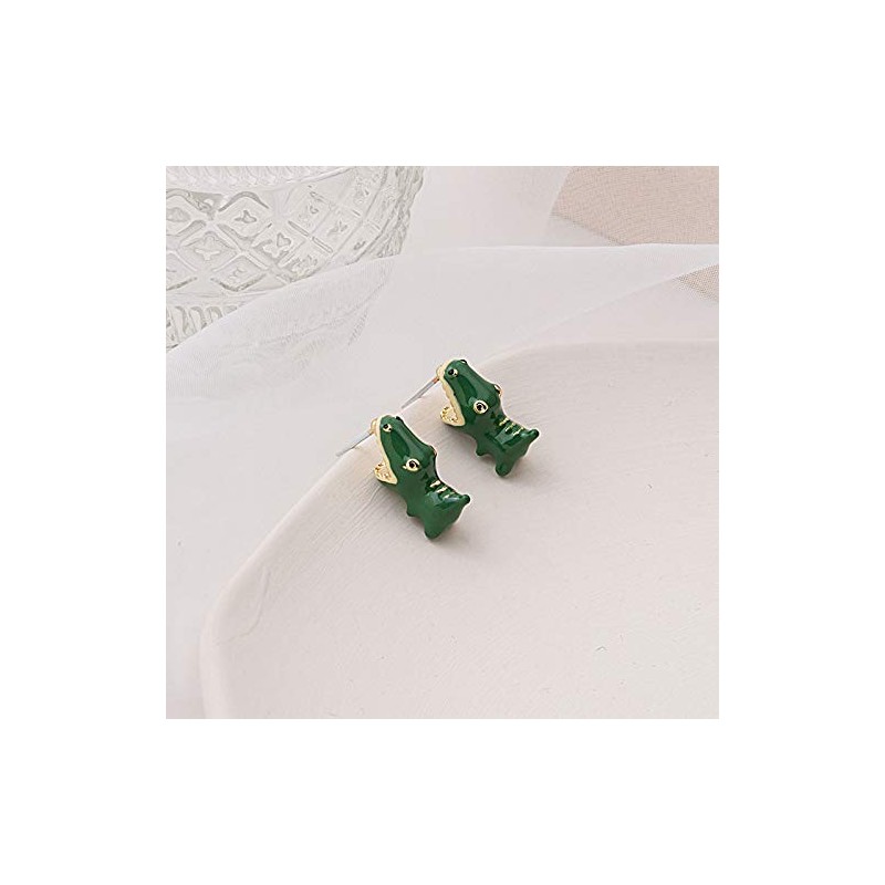 Divertidos aretes de dinosaurio con diseño de dinosaurio verde con
