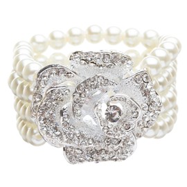 Accessoriesforever Bridal Wedding Jewelry Crystal Rhinestone Pearl Beautiful Rose Stretch B407 SV