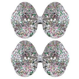 3.5in Glitter Silver Hair Bow Clips Cute Sparkly Hairpins Alligator Barrettes for Teens Toddler Flower Girls Wedding Pageant Communion july 4th Party Dress Decor Accessories