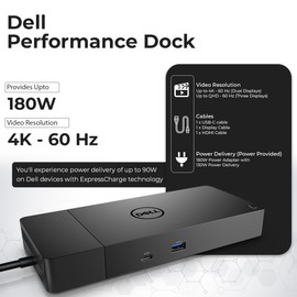 WD19S Docking Station 180W (130W Power Delivery) - Docking Station Dual Monitor, Dock Station with 180W Power Supply + HDMI Cable + DisplayPort Cable + USB-C Cable + Microfiber Cloth (Renewed)