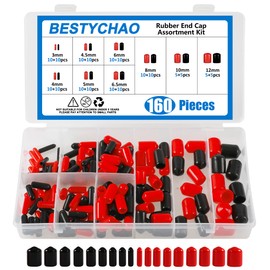 BESTYCHAO 160pcs 9 Sizes Rubber End Caps Assortment Screw Thread Protection Round Tube Bolt Cap Cover Black and Red