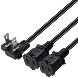 Strhowill 90 Degree Angled Nema 1-15P to Dual 1-15R Splitter Cable Polarized,US AC 2-Prong Male and Female Power Cable SPT2 18AWG 10A/125V (Elbow 2Ft)