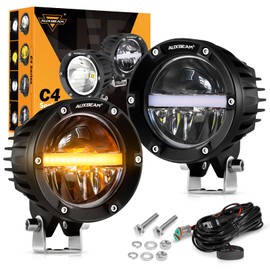 Auxbeam 4 Inch 110W Round Offroad Lights, Amber DRL Design 11000LM LED Light Pods, Super Bright 7035 SMD LED Work Driving Fog Light with DT Wiring Harness Kit for Truck Jeep Pickup SUV ATV UTV, 2 PCS