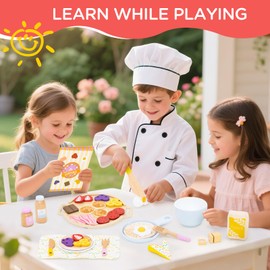 GNAYUIJ Wooden Play Food Pancake Toy Sets, Kids DIY Cooking Kitchen Pretend Play Food Set,Educational Learning Toys for Toddler 3 4 5 6 7 8 Ages Boys Girls Fun Imaginative Birthday Gift