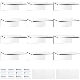 Wenqik Acrylic Floating Shelves for Wall 6 x 6 Inch Display Wall Shelf Clear Hanging Shelves with Adhesive Tape and Screw for Bathroom Bedroom Living Room Office Storage Decoration(12 Packs)
