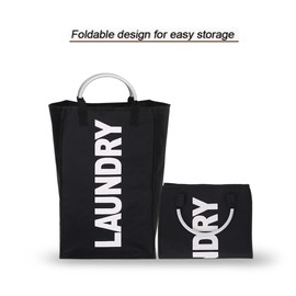 Practical Foldable Laundry Bag Washing Dirty Clothes Laundry Basket  Storage Bag with Alloy Handle--Black