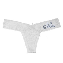 Classy Bride - Tanga de encaje para novia, Blanco, azul, Talla única
