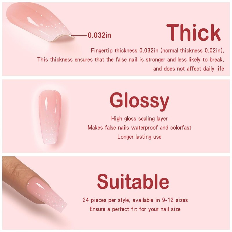 Yivaiks Bling Coffin Press on Nails Medium Fake Nails Tips