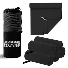 5 Pack Toalla Microfibra Secado Rápido, Toallas Deportivas Super Absorbentes y Ultra Ligeras, para Natación, Gimnasio, Viaje, Yoga y Playa (Negro)