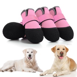 DOGOYS Dog Shoes, Outdoor Dog Boots Non-Slip Waterproof Dog Booties for Medium to Large Dogs 4Pcs for Winter Snowy Day, Summer Hot Pavement with Rugged Sole Pink