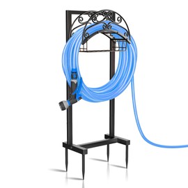 Gykoeaty Garden Hose Holder - Freestanding Water Hose Holders for Outside with Storage Basket, Heavy Duty Hose Stand Organizes 150ft Hose Storage Hanger Rack for Yard Lawn Farm