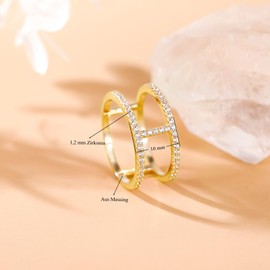 Titaniumcentral Half Eternity Wedding Band for Women Cubic Zirconia Double Band Promise Engagement Ring (Gold,Size N 1/2)