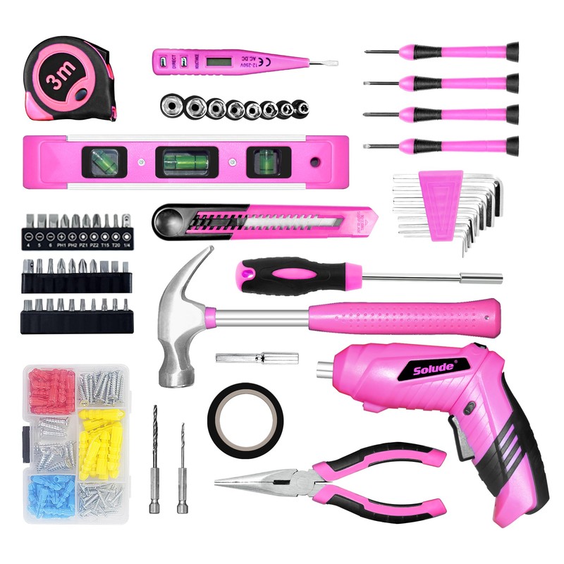 SOLUDE Pink Tool Set,130 Piece Home Tool Kit for Women