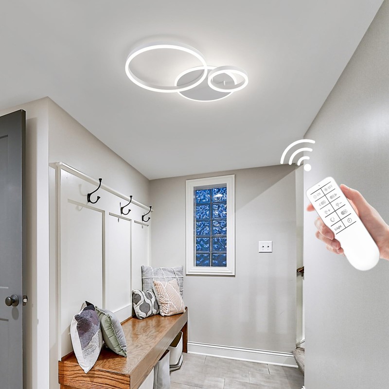 O'NEELDY Modern 3 Ring LED Chandelier Lamp Fixture White 25.59''Dimmable
