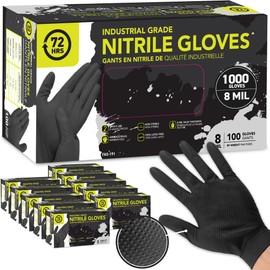 72HRS Industrial Grade 8 Mil Black Nitrile Gloves- Mechanic Gloves, Disposable Rubber, (Case of 1000, Medium)