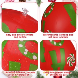 Jetec 18 Pcs 16 Inch Giant Inflatable Christmas Ball PVC Hanging Decorated Christmas Inflatables Indoor Outdoor Xmas Ornaments for Tree Yard Lawn Porch Holiday Festive Decorations(Merry Christmas)