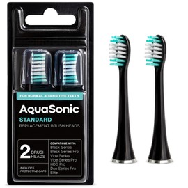 AquaSonic Genuine Standard Replacement Brush Heads | for Normal & Sensitive Teeth | Compatible with Many AquaSonic Toothbrush Handles (2 Pack Black)