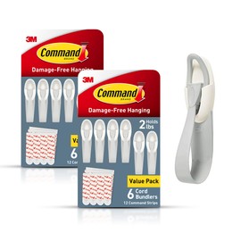 Command Cord Bundlers, Damage-Free Hanging Cord Organizer, No Tools Required for Hanging Electrical Cables, 12 Gray Bundlers and 24 Command Strips