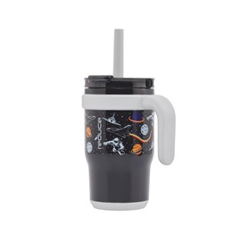 REDUCE 14 Oz Coldee Kids Tumbler with Lid and Straw - Coldee Insulated Travel Mug - Spill-Proof, Sweatproof Stainless Steel, BPA-Free - Includes Handle, Reusable Silicone Straw - Galaxy