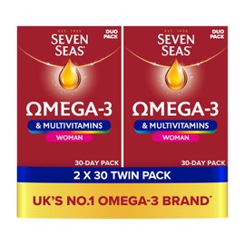 Seven Seas Omega-3 & Multivitamins Woman, with Biotin & Iron, 60 Omega-3 Capsules + 60 Multivitamins Tablets, 2 Months Supply (2X 30 Days Twin Pack), with Educational Leaflet