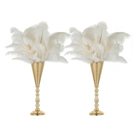 NUPTIO Gold Centerpiece for Table Wedding: 16.5" Tall Hammered Trumpet Vase for Bouquets Flower Arrangement - Metal Center Piece Stands for Party Event Set of 2