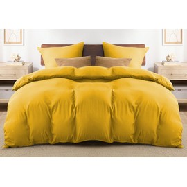 REHAN & CO Double Duvet Cover Sets – Soft Brushed Microfiber Bedding – Plain Quilt Cover With Pillow Cases (Ochre)