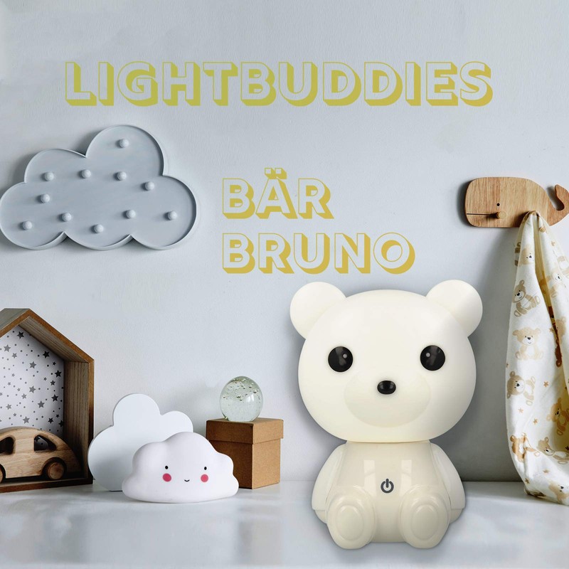 Westcott Lightbuddies Lampe Bär Bruno, LED-Nachtlicht für Kinder mit Akku