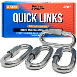 316 Stainless Steel Locking Chain Link, Threaded Quick Link Chain Connector Clips, Heavy Duty D Shape Quicklinks, 1/2", 3/8", 5/16", 1/4" Small Sizes, Marine Grade, 4 Pack Safety Links 3/8"