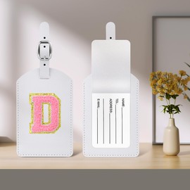 AOQING Initial Luggage Tag PU Leather Luggage Tags for Suitcases Embroidered Letter Luggage Tag White Travel Tag for Baggage (White)