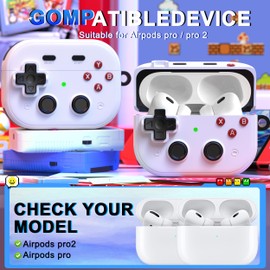 MHYALUDO Kompatibel mit AirPods Pro 2. Generation Hülle, Schutzcover im Player-Design mit sichtbarer Front-LED, stoßfest für AirPods Pro 2/1 (2023/2022/2019), Gaming-Stil, Weiß