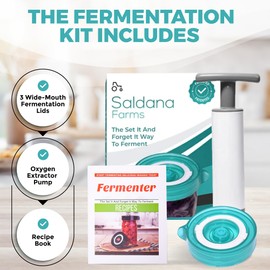 Kit de fermentación Easy Fermenter, incluye 3 tapas de fermentación para tarros de boca ancha y bomba de extracción de oxígeno, tapa de bloqueo de aire para fermentar kimchi, pepinillo y chucrut