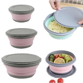 Wzenclave Cuencos plegables de silicona de grado alimenticio 3 cuencos de ensalada con tapas fiambrera portátil expandible para almacenamiento de alimentos para camping viajes y picnic