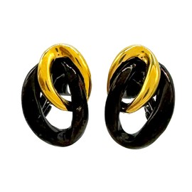 Jewelry Shop M e0143 Women's Earrings, Soft Clip, Ring, Direct Connection, Made in Japan, Black, Gold