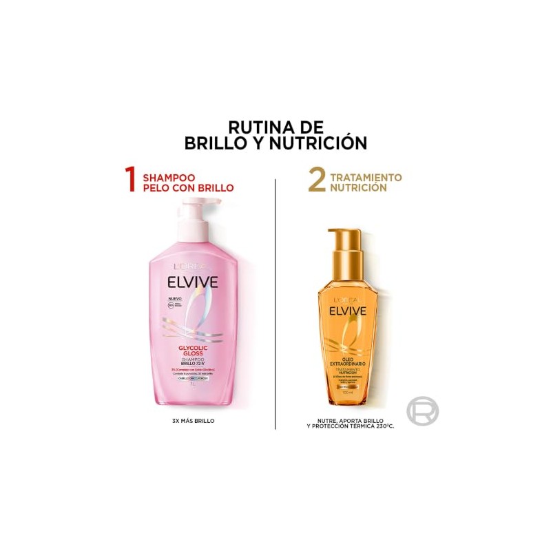 LOral Paris Elvive Glycolic Gloss Shampoo Pump 1L con cido