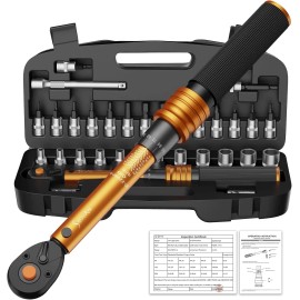 ss shovan Small Torque Wrench Set 33PCS, 1/4" Drive 72-Tooth Click, Dual Scale 30-220 In-L