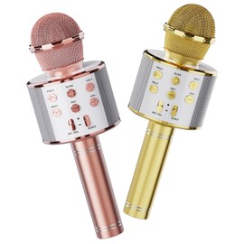 Wireless Bluetooth Karaoke Microphone 2 Pack, 4-in-1 Handheld Mic Speaker for Singing, Karaoke Machine for Phone Android PC, Great Birthday Gifts for Girls Kids Adults for Party,Home KTV,Gold&Rose