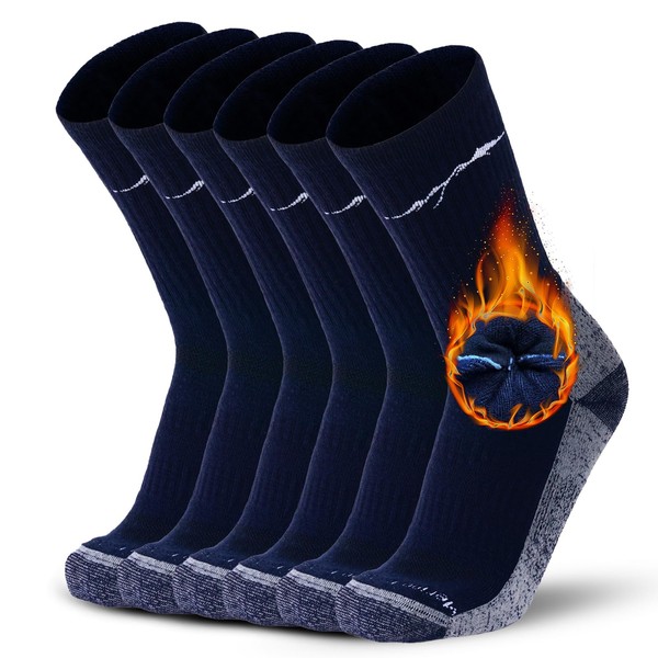 3 pares de calcetines de lana merino orgánica para hombres que absorben la humedad, para senderismo, correr, calcetines térmicos para uso diario, Marino, 12-16