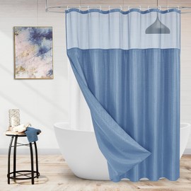 MitoVilla Extra Long 72 x 84 Shower Curtain Set with Snap-in Liner, Blue Waffle XL Heavyweight Fabric Cloth Shower Curtains for Modern Luxury Hotel Spa Bathroom Decor, Moonlight Blue