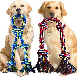 Speedy Panther 2 Pack Heavy Duty Braided Cotton Dog Rope Tug Toy with Tassels, Durable Chew Toy for Large Dogs, Multi-Coloured Safe & Non-Toxic Dog Dental Toy for Aggressive Chewers