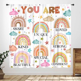 Boho Rainbow Curtains,Kids Motivational Positive Words Colorful Cute Star Clouds Boys Girls Bedroom Window Treatments,Cartoon Rainbow Living Room Nurserym Classroom Drapes 2 Panels,42X45 Inch