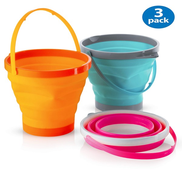 Foldable Pail Bucket Collapsible Buckets Multi Purpose for Beach, Camping Gear Water and Food Jug, Dog Bowls, Cats, Dogs and Puppys, Camping and Fishing Tub, (Half Gallon)