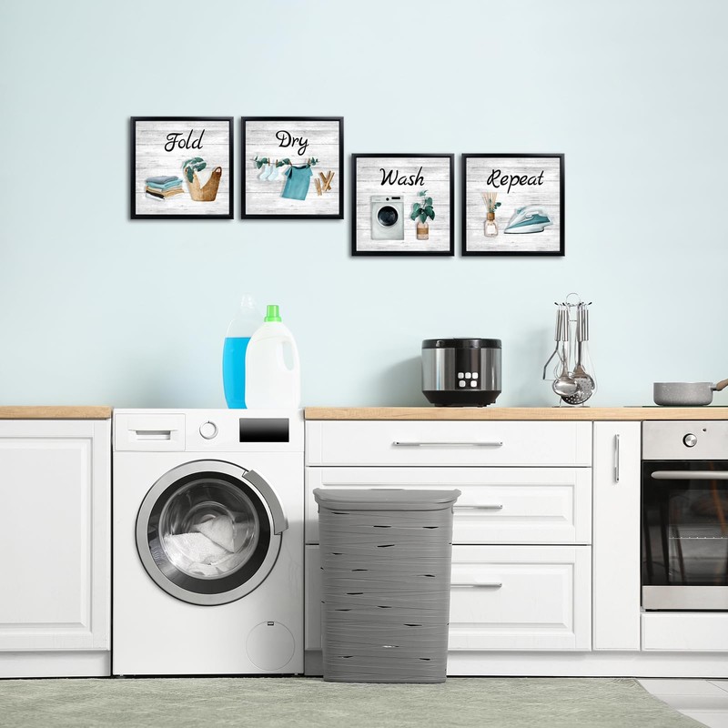 Artmyharbor 4 Pieces Wash Dry Fold Repeat Laundry Wall Art