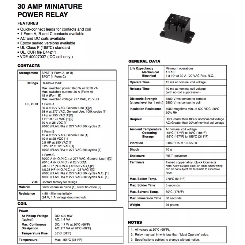 Atwood Zettler Relay for Atwood 93849 Water Heater, GCH6A-10E, GC6AA-10E,