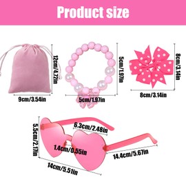 80PCS Pink Party Favors, Heart Shaped Glasse, Bracelets, Gemstone Rings, Stickers, Butterfly Hair Clips, Velvet Bags, Princess Birthday Supplies,Children'S Toy Gifts,Gift Bag Fillers,Party Decorations