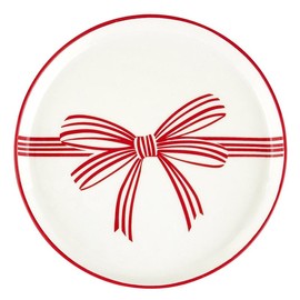 Santa Barbara Design Studio Appetizer Plate Set White Ceramic Small Plates, 5.25" Diameter, Red Bow, 4-Count