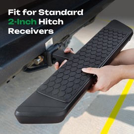 AUSUM MOTOR Trailer Hitch Step for 2 inch Receiver - 300lbs Capacity Aluminum Bumper Guard with Anti-Slip Surface & Impact-Resistant Pads, Rear Bumper Step for Pickup Trucks, SUVs, Vans