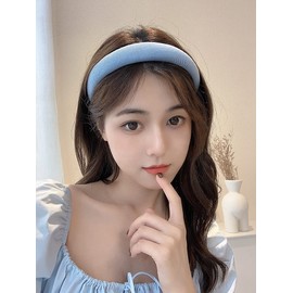 Blue Padded Headband Puffy Headbands for Women Girls Chunky Hairbands Thick Puffy Head Band Vintage Fashion Pad Headband for Women Christmas Party Headbands Hair Accessories