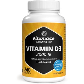 Vitamin D3 2000 IU High Dose, Supply for Over 1 Year, 50 mcg of Pure Cholecalciferol per 2-Day Dose, Sun Vitamin for Bones and Immune System, Made in Germany
