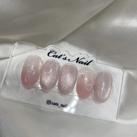 Ribbon pink magnetic nail handmade nail tip - Oval / 리본 핑크 자석네일 수제네일팁 - 오벌