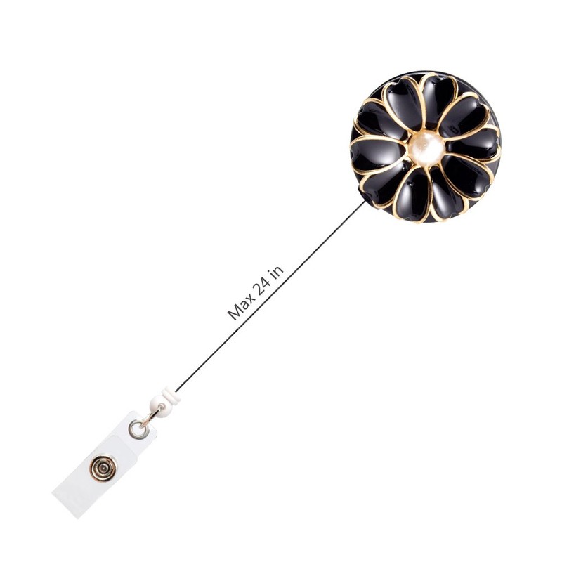 Qinsuee Soporte retráctil para insignia, carrete de identificación con perla,